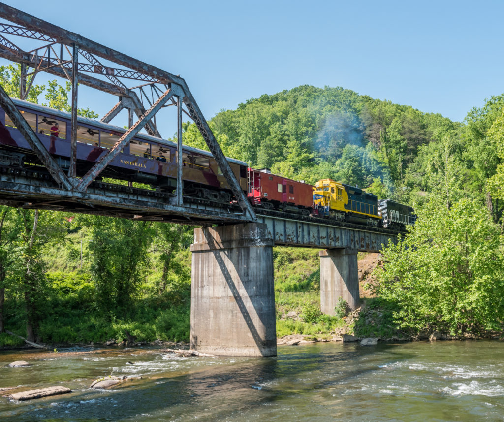 Great Smoky Mountain Railroad Train over the Tuckaseegee River